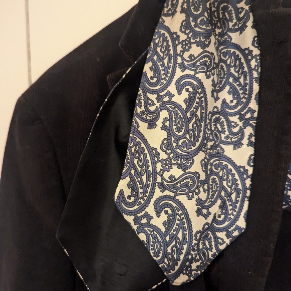Silk Gentlemen's Handkerchief pocket square blue white paisley Matching Ascot - Picture 11 of 11